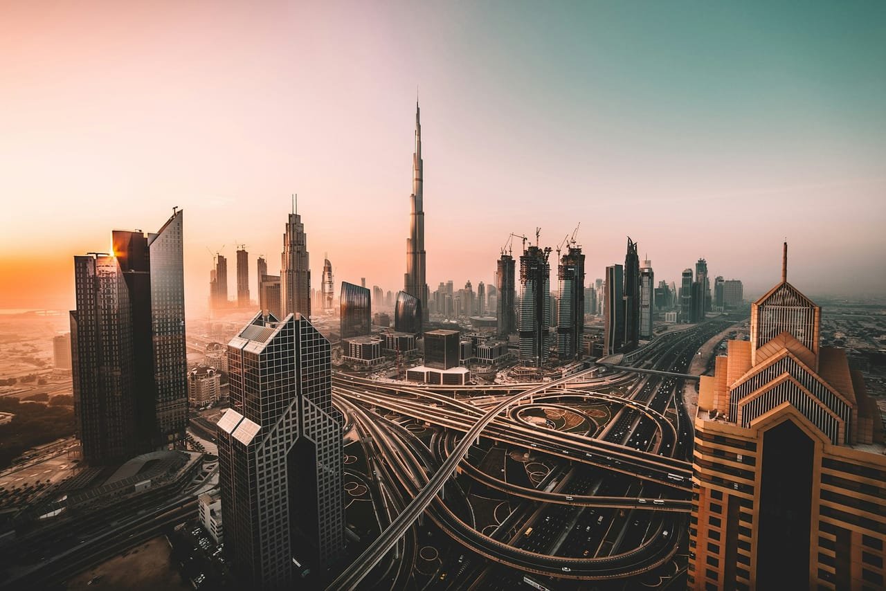 Dubai skyline at sunset